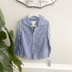 NWT Cat & Jack Blue White Gingham Print Long Sleeve Button Down Boys Size 3T